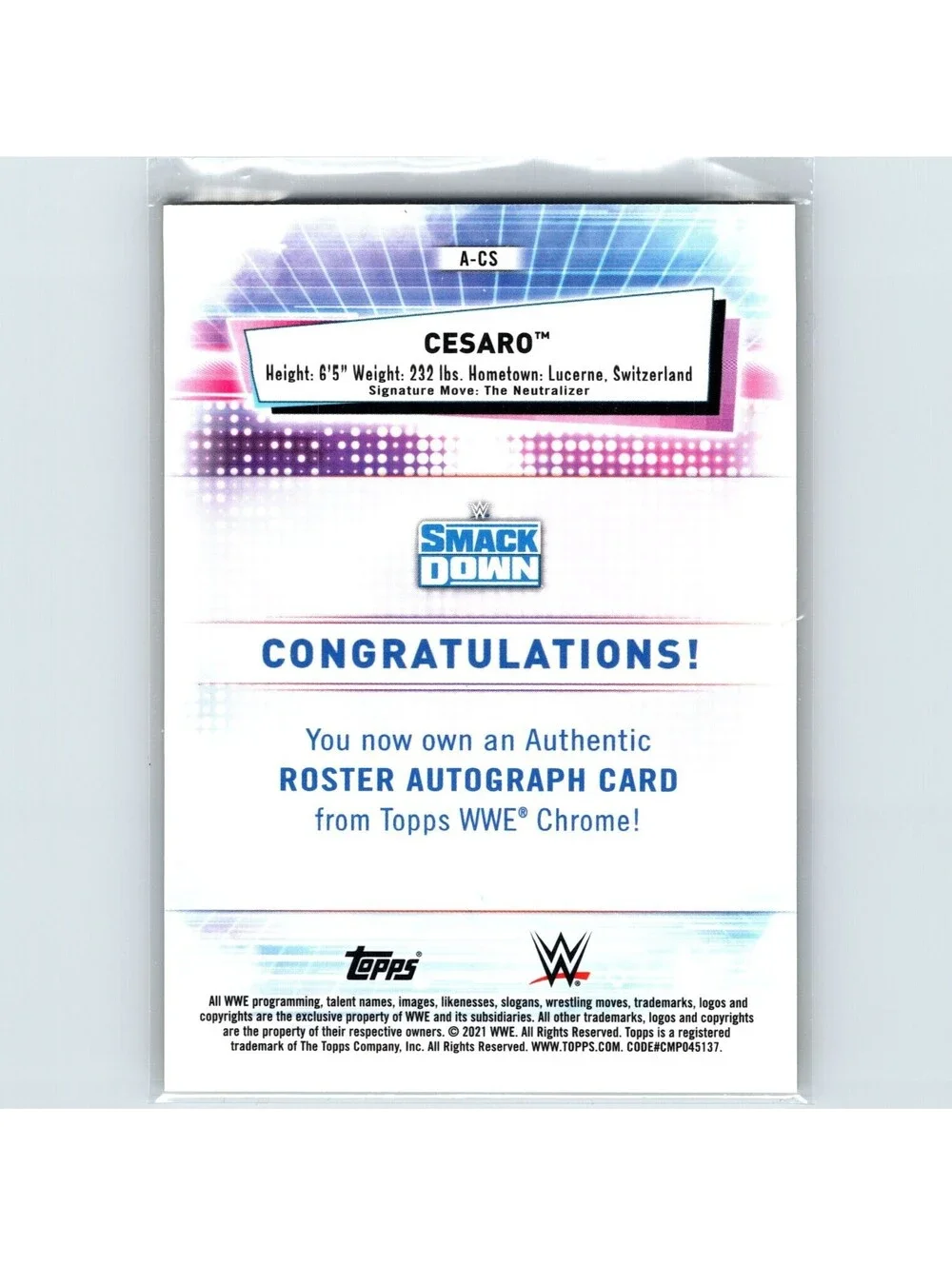 2021 Topps Chrome WWE Cesaro #A-CS Autographs Gold Refractors #/50